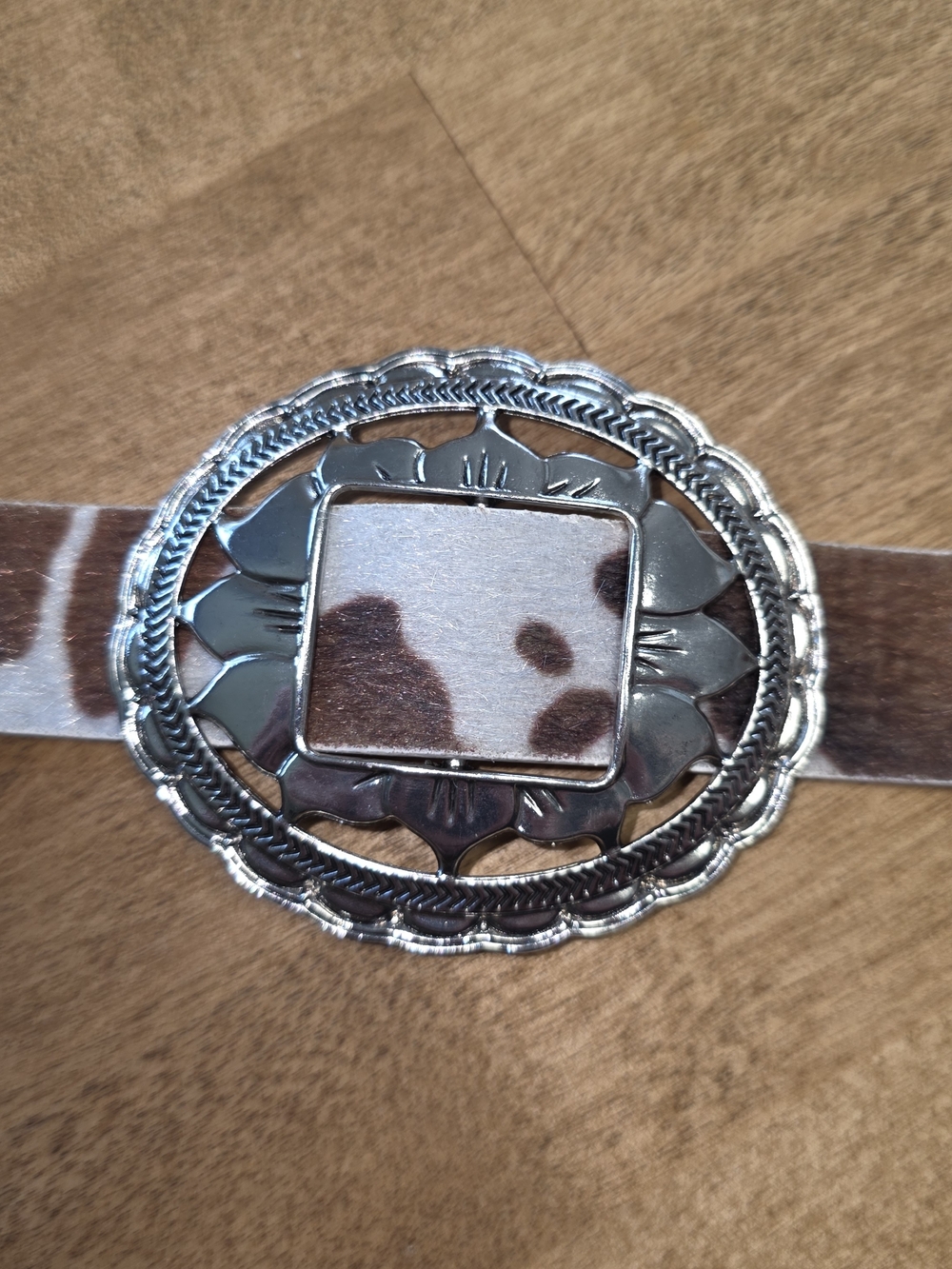Haute Hippie Silver-Tone Western Concho Belt with Cowhide Accents - Picture 5 of 7